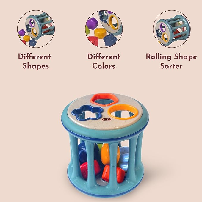 Tolo Rolling Shape Sorter | Interactive Toy for Babies 12+ Months | Includes 6 Colorful Shapes with Rattling Sounds | Develops Shape Recognition, Hand-Eye Coordination & Fine Motor Skills