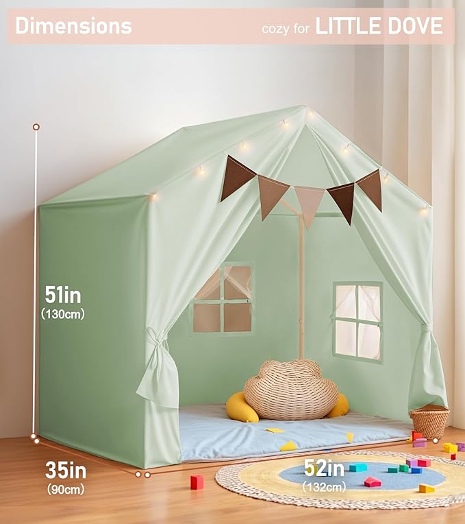 Kids Tent, Play Tent with Star Lights, Large Play Tents with 2 Windows, Kids Playhouse Indoor & Outdoor, Reading Nook, Christmas Toddler Tents for Girls & Boys, 52" x35" x 51", Green