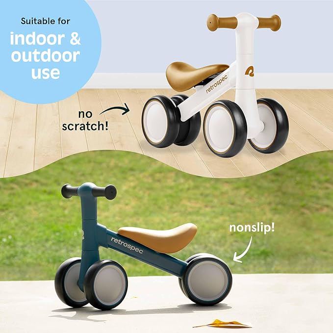 Retrospec Cricket 2 Baby Walker Balance Bike with 4 Wheels - Safe Learning Toy for Ages 12-24 Months - Scratch-Resistant Indoor Outdoor Toddler Riding Toy with Steering Limit & Soft Grips