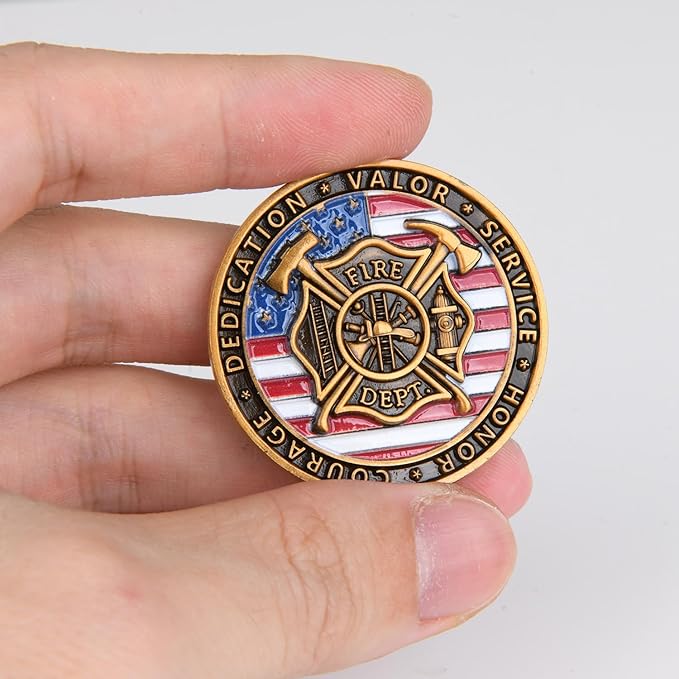 Heroic Firefighter Challenge Coin - Tribute to Bravery and Dedication with Display Box (Single Coin)