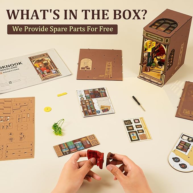 ROBOTIME DIY Book Nook Kit 3D Wooden Puzzles Dollhouse Booknook Library Tiny House Bookshelf Decor Miniature House Kit for Adults, Teens and Beginners Gifts for Family, Friends