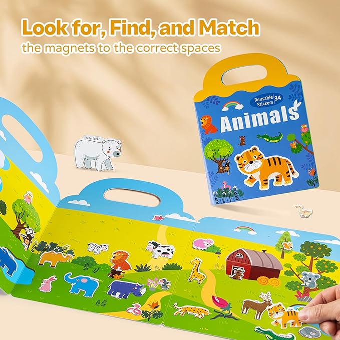 Magnetic Portable Playboard 30 PCS Space Exploration Learning Toys Fridge Magnets for Toddlers Age 3+ Refrigerator Magnets for Kids Girls Boys Birthday Gifts Reusable Activity Books Travel Toy
