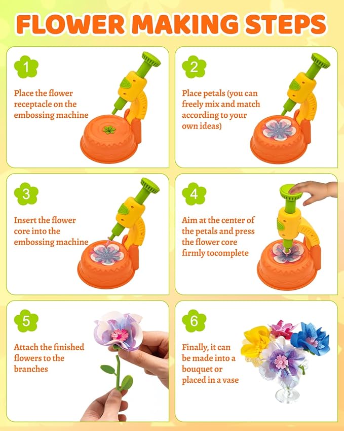 DIY Art Flower Toys Include Extra Accessories Set, Arts and Crafts Activity Kit for Kids, Flower Garden Building Toys for Girls, Birthday Gifts for 3 4 5 6 7 8 9 10 11 12 Year Old Girls(Orange)