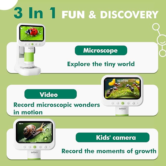 Digital Microscope for Kids,4.3" HD Screen Portable Microscope with 8 LED Lights,Educational STEM Science Toys with 8G SD Card for Photo/Video,Birthday Gifts for Boys Girls