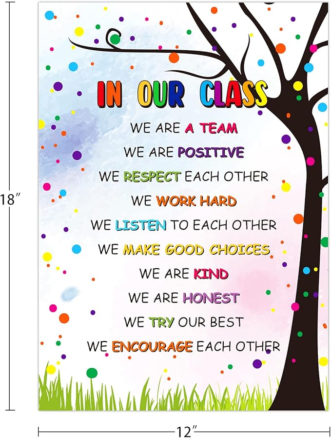 FLYAB Classroom Rules Poster - 12"x18" Motivational Back To School Classroom Decorations Inspirational Posters for Preschool Kindergarten Elementary Virtual Learning Teacher Supplies