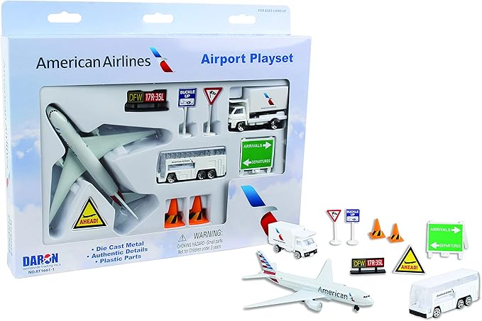 Daron American Airlines Airport Playset with Die-Cast Metal Model Airplane with Plastic Parts, Cars and Transportation Toys for Kids Ages 3+