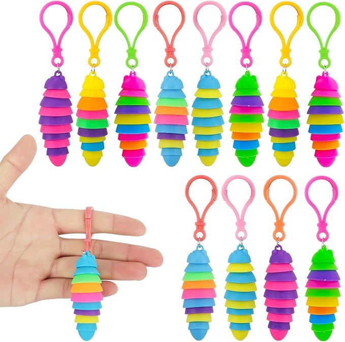 12 PCS Sensory Slug Toys, Articulated Stretch Caterpillar Toy, Anxiety Relief Fidget Slug Toy, Novelty Party Favors for Kids.