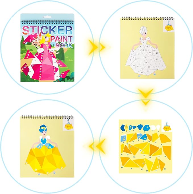AEAHALY Crafts for Kids Ages 4-8 Paint by Sticker Princess Reusable Sticker Book for Kids Ages 4-8 Boys and Girls Birthday Gifts Party Favor, Travel Activity Book Set for Learning