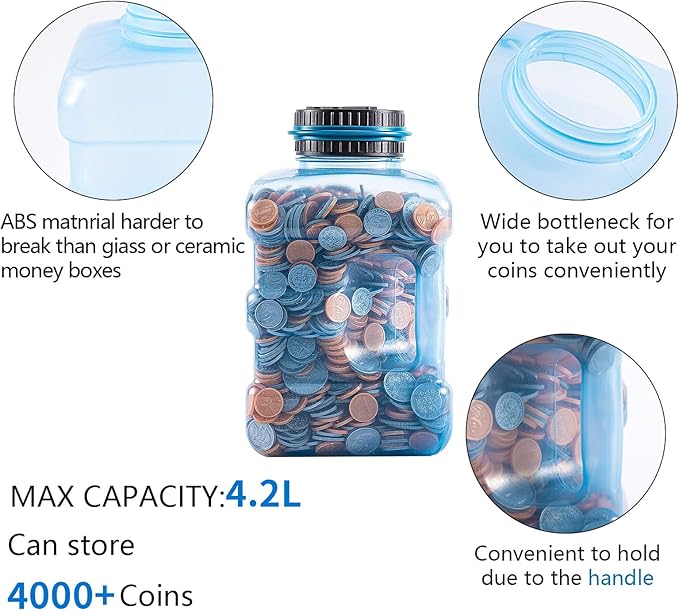 Piggy Bank - Large Coin Bank for Adults Boyswith LCD Counter,Great Coin Counter Bank Money Counting Jar with Total Amount Displayed,Best Gift for Kids, Designed for All US Coins(4.2L)