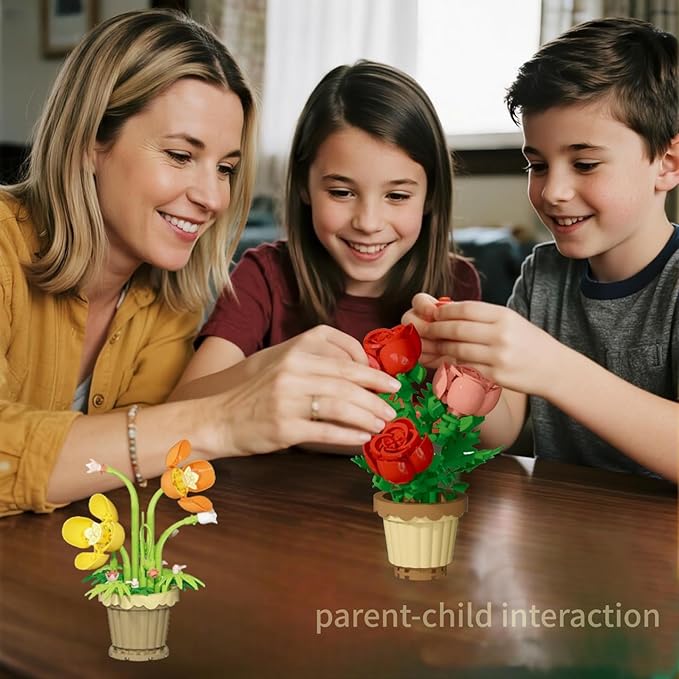 Party Favors for Kids, Tiny Plants Mini Flowers Building Blocks Set for Classroom Prize, Flowers Building Toy, Birthday Gifts for Boys Girls (Rose+Papaver rhoeas)