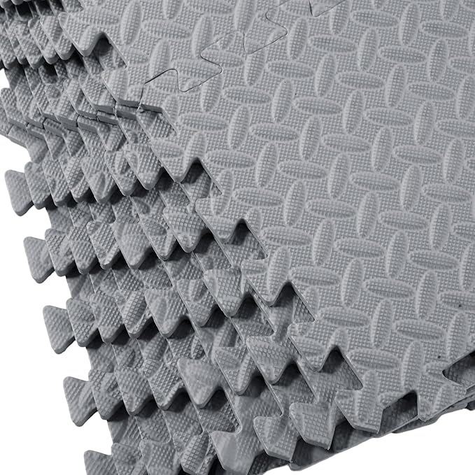 Shihanee 16 Pcs Foam Floor Baby Tiles 11.81 x 11.81 inches Foam Floor Mats Play Mats Bulk with Borders Interlocking for Kids Baby Playroom Nursery Gym（Gray）