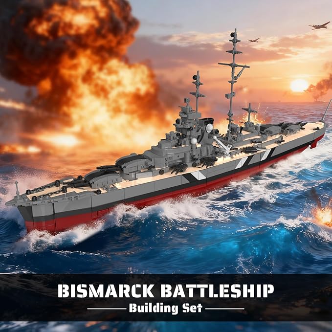 NUTCRACKER Military Building Set for Adults, 2535 Pcs WWII German Bismarck Battleship Model, 60015 Warship Building Block Kit, Collectible Display Gift for Military Enthusiasts