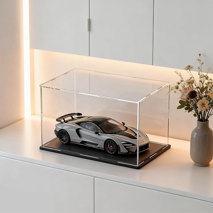 Large Acrylic Display Case for Figures, Clear Acrylic Box with Black Base for showcaseing Miniature, Toys Collectables and Dolls 16 (L) × 12 (W) × 10 (H) inch