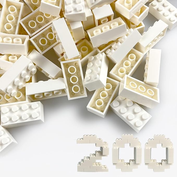 200 Piece Classic Building Bricks, 2x4 Bulk Bricks STEM Creative Building Toys, White(Samll Bricks, 1.25x0.62x0.47 in)