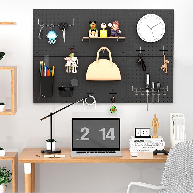 Peg Board Kit, Includes Pegboard and Accessories,with Hooks and Bins,Peg Board Wall Organizer for Office,Ornaments Display,Crafts Organization (66, Black)