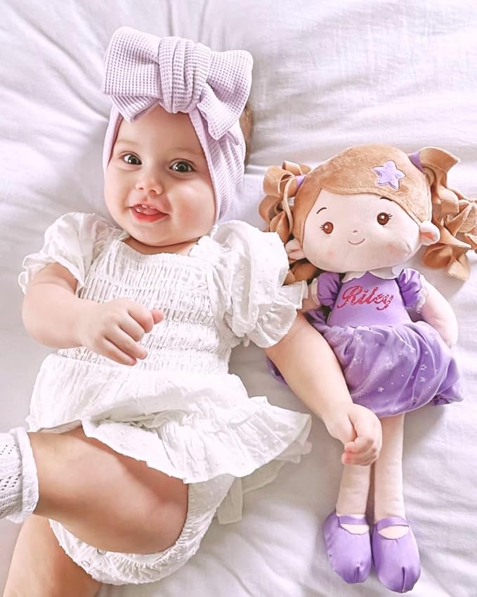 LeyaDoll Personalized Soft Baby Doll Toys for Girls (16''), My First Christmas Dolls, Leya Doll Baby Rag Doll Plush Toys for Toddler Kids Infants -Princess Starlet Light Purple