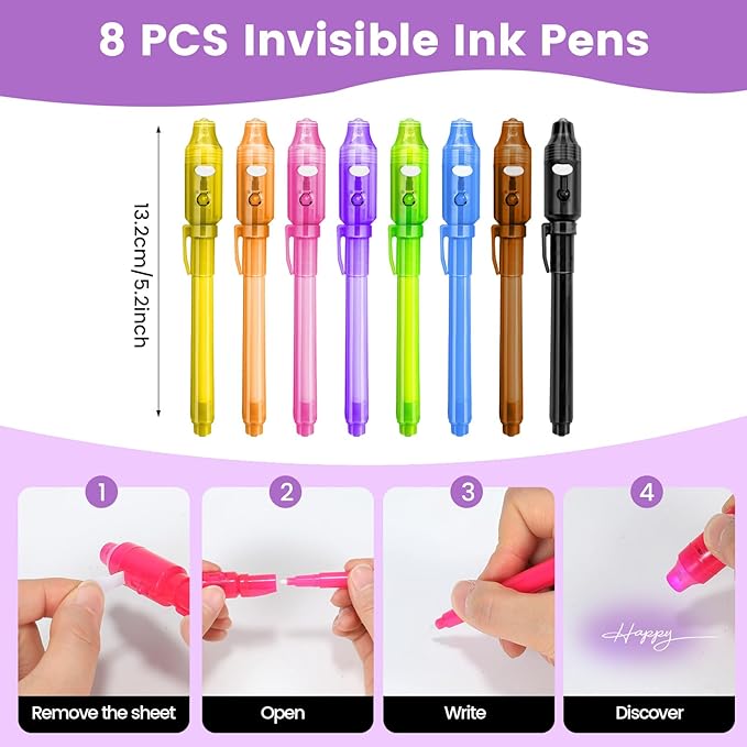 8PCS/36PCS Spy Pens Invisible Ink Pen with UV Light Magic Marker for Secret Message,Party Favors for 3+ Years Old Boys Girls,Birthday Christmas Halloween Party Goodies Gift Toy
