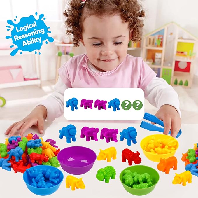Counting Animals Toy Matching Games with Sorting Bowls Sorting Toys for Toddlers Preschool Learning Activities for Math Color Sensory Montessori Fine Motor Skills Toys for 3 4 5 Years Old Boys Girls