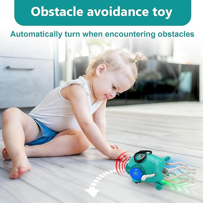 Magic Dancing Octopus Toy with Music and LED Lights, Rechargeable Electric Crawling Jellyfish for Kids Age 3+, Smart Obstacle Avoidance Musical Toy, Birthday Gift for Boys and Girls (Green)