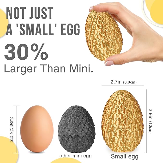 Small Dragon Eggs with Dragon Inside, 3D Printed Surprise Funny Gifts for Kids, Articulated Dragon Fidget Toys for Adults, Executive Desk Toys Office Room Décor (Gold)