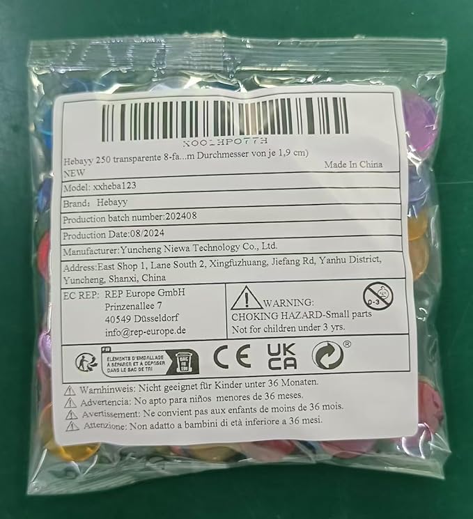 Hebayy 250 Transparent 8 Color Clear Bingo Counting Chip Plastic Markers (Each Measures 3/4 inch in Diameter)