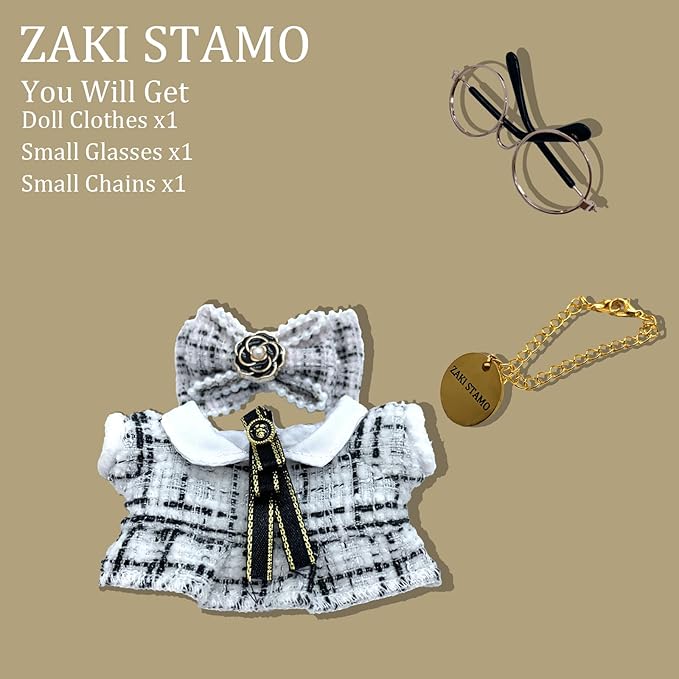 Clothes for Labubu,5 Sets Doll Clothes Compatible with Labubu,White Dress Outfit + Fake Glasses + Chain,Suitable for 17cm 14cm / 6.7in 5.5in Dolls,Not Doll