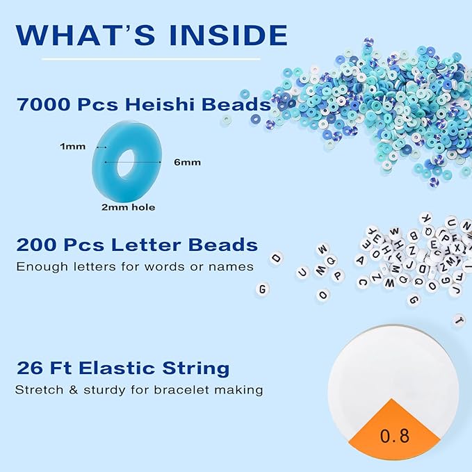 ADIIL 7200pcs Clay Beads Bracelet Making Kit, 6mm Polymer Heishi Beads for Jewelry Making, Friendship Bracelet Kit Birthday Gift for Adults Blue