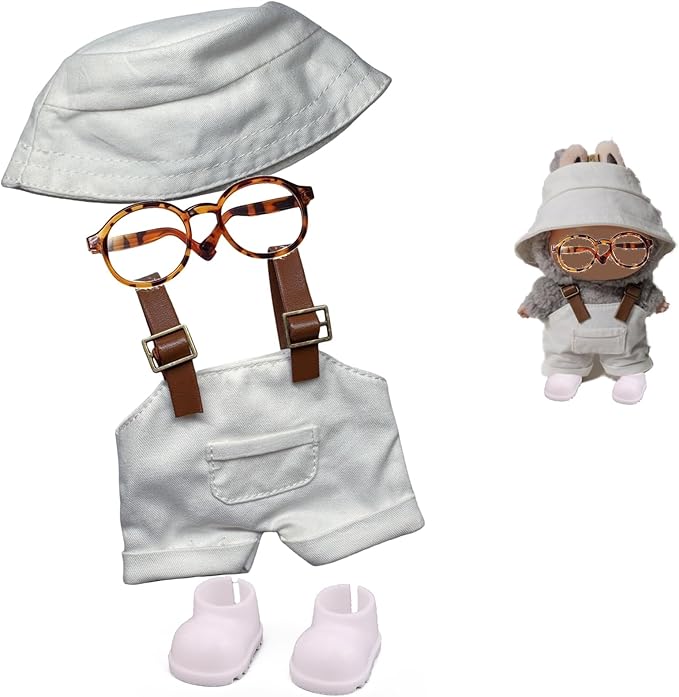 Clothes Set for Labubu 17cm Doll(NO Doll) , Handcrafted Crochet Set Hat & Jumpsuit, Stylish Premium for Labubu Outfit with Accessories, Cute for Dress up Unique Style