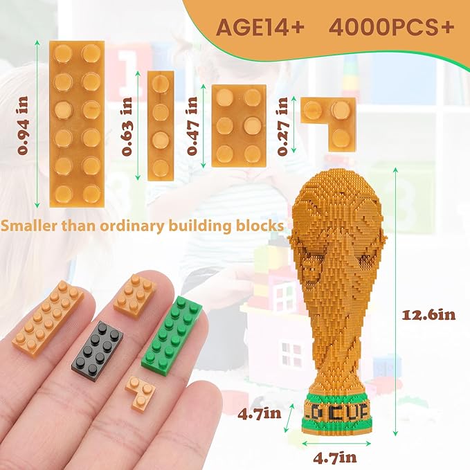 Mini Blocks Building Sets Adult - World Cup Trophy Model, 4000+ Pcs Micro Building Blocks Sets, Best Architectural Gift for 14+ Teens and Soccer Enthusiasts, Building Block Enthusiast