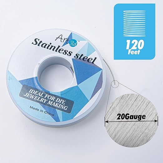 Art3d 20 Gauge Stainless Steel Wire, Bendable Soft Crafting Wire for Jewelry Making Earring Beading DIY Wrapping Sculpting - 120 FT Silver