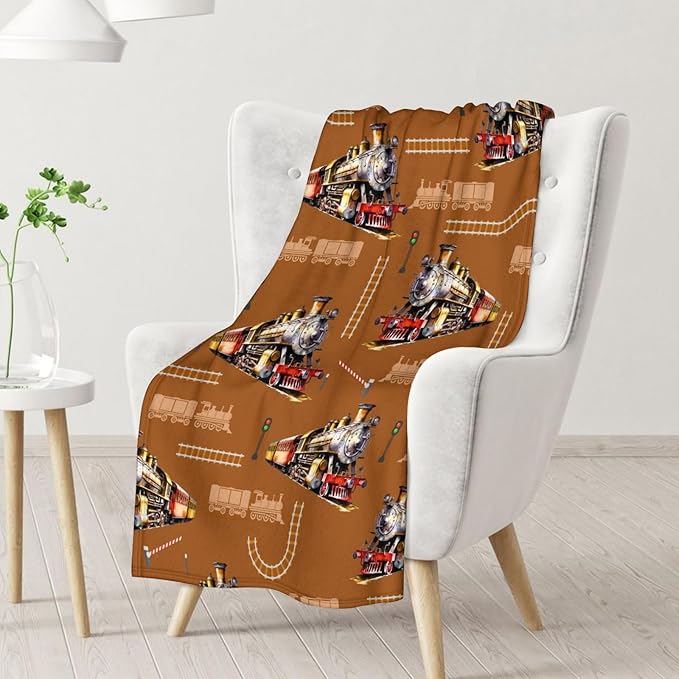 Boys Throw Blankets Train Blanket Gift for Kids Adults Birthday, 60x80 Inches Lightweight Comfy Throw for Couch Chair Bed Office Cute Decor Stuff