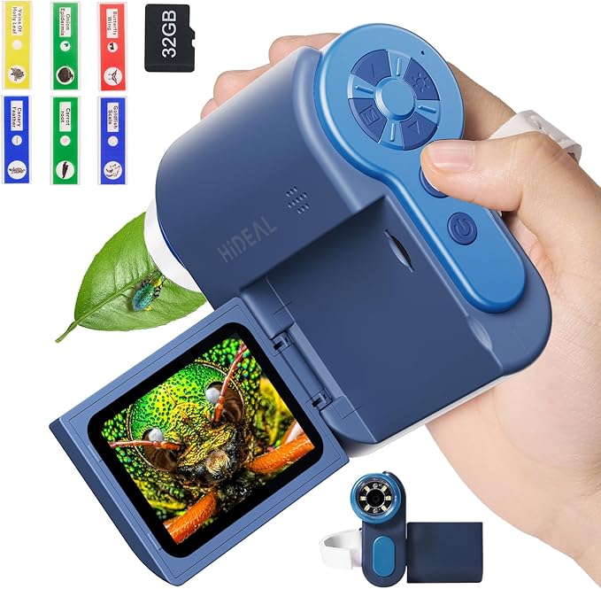 HP20 IPS Microscope for Kids: [3-in-1] [Easy and Fun] 2" Portable Handheld Microscope Miniscope, Pocket Mini Scope Educational Science Kit, Christmas Birthday Gifts for Kids, 32GB, Blue