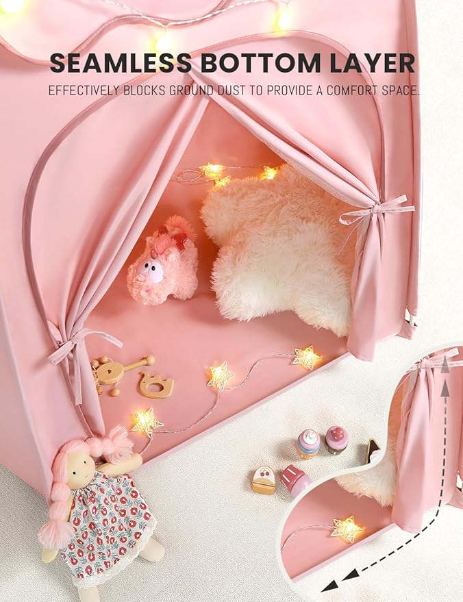 besrey Hexagonal Kids Play Tent, Large Children's Fort with Star Lights, Easy Setup for Indoor Outdoor Playhouse, Gift for Boys Girls, Pink