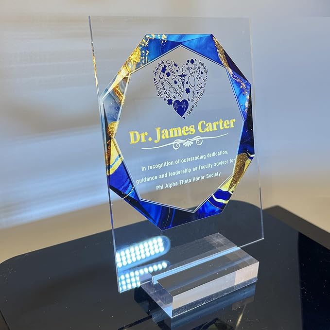 Custom Engraved Acrylic Employee Recognition Award – Personalized Appreciation Trophy for Corporate Excellence – Desk Display Plaque with Free Customization (Style #5)