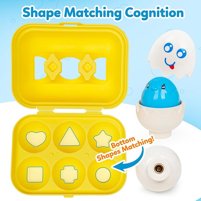 Tddler Toys 1-2,Montessori Geometric Egg Shape Sorter Toys Preschool Learning Educational Color Sorting & Fake Eggs Puzzles Matching Games Fine Motor Toy for Boys Girls