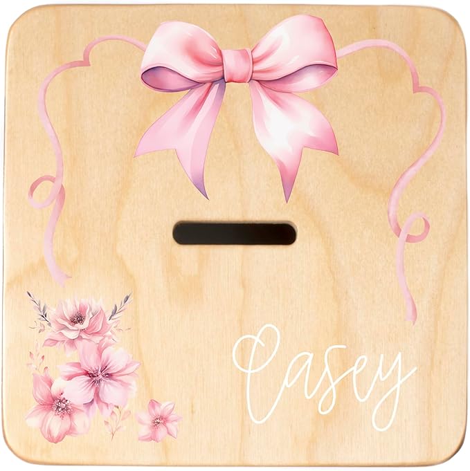 Wooden Piggy Bank for Kids and Adults, Personalized Gift Handmade in USA by BloomOwl, Custom Piggy Bank, Personalized Banks for Kids, Gifts for Baby Boys and Girls (Ballerina)