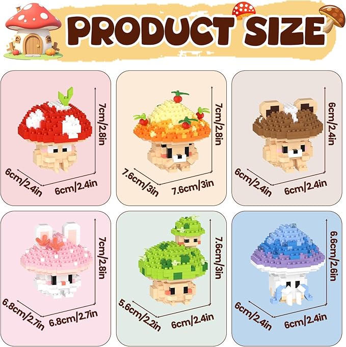 6 Cute Mushroom DIY Models (Animals & Plants), Educational STEM Toys, Creative Desk Decor & Collectible Gifts for Kids Age 8+ & Adults, Ideal for Birthday & Christmas