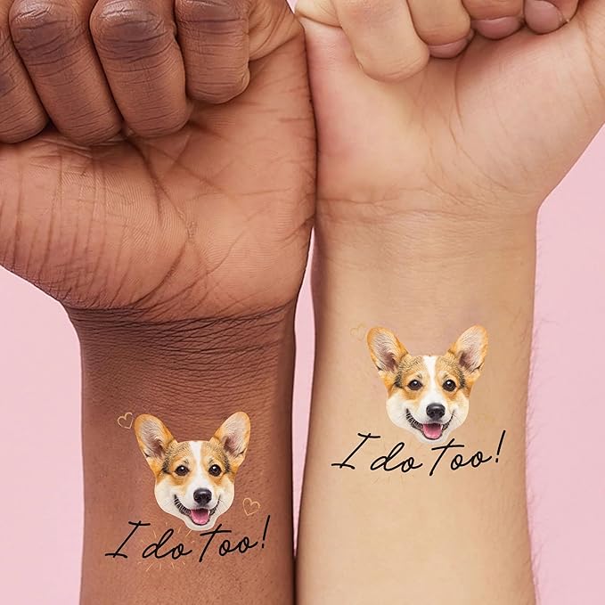 Big Dot of Happiness Custom Photo I Do Too - Pet Wedding Party Favors - Fun Face Temporary Tattoos - Set of 12