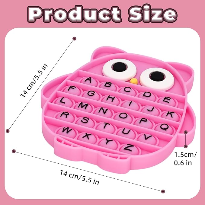 Fidget Toys for Kids, Owl Shaped Silicone Squeeze Sensory Toys, Alphabet Bubble Stress Anxiety Relief Relax Tools for Kids Adults School Classroom Gift Party Favors (Rose red)