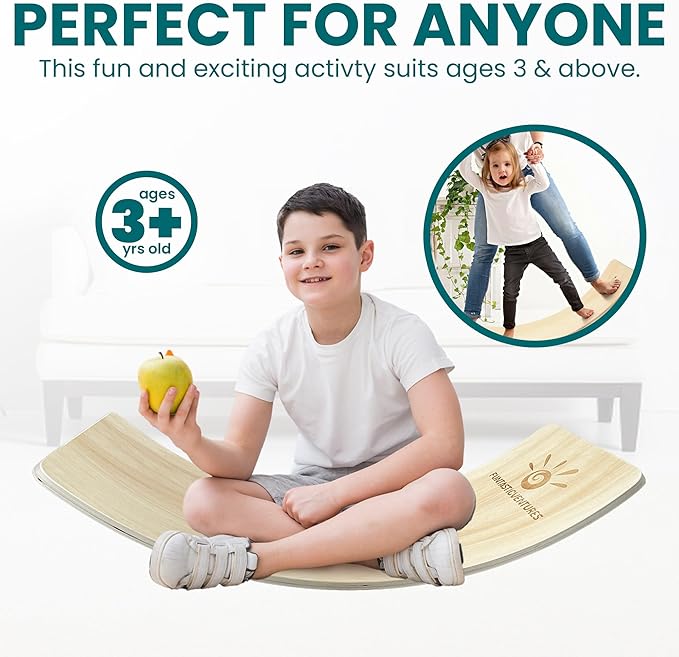 Kids Balance Board- Wobble Stability, Balancing Board For Kids, Kids Wooden Toys - Made of Beech Plywood - 32.28"L x 11.81"W x 0.59"H - Up to 500 Lbs Capacity