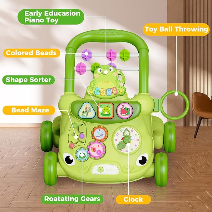 Baby Walker Toys,Push Walker for Boys & Girls Learning to Walk,Sit to Stand Early Educational Toys,Activity Center for Infant,Christmas Birthday Gift for Toddler 6-18 Months,Green
