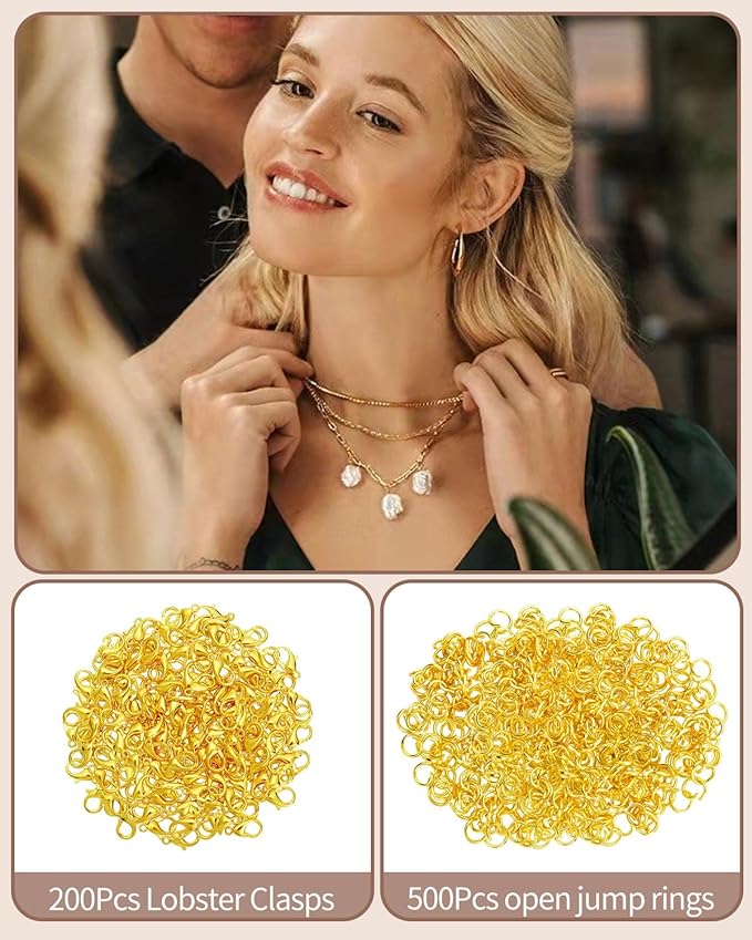 OHINGLT 700 Pieces Lobster Claw Clasps and Open Jump Rings Set, Gold and Silver Plated Bracelet Necklace Clasp for Jewelry Making