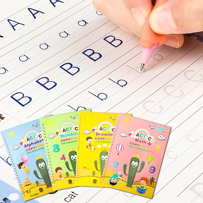 Premium Grooved Handwriting Practice Kit for Kids, Children's Magic Practice Copybook for Writing Practice, Groove Calligraphy Workbooks Tracing Books for Preschool, Homeschool (30 Refills)