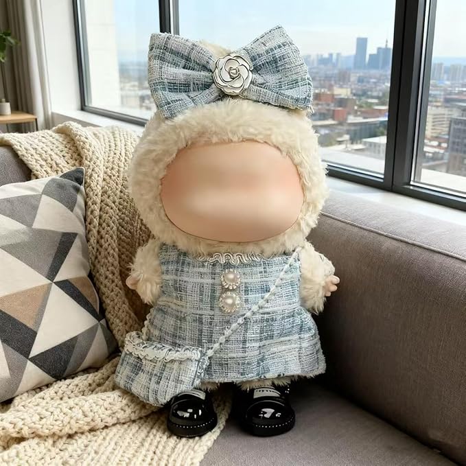 Clothes for LABUBU 17cm Doll (NO Doll)（NO Shoes, Outfit for LABUBU, Dress + Hairpin + Mini Bag Set for LABUBU Dress Up, Fashion and Premium Dolls Accessories for LABUBU (Style I)