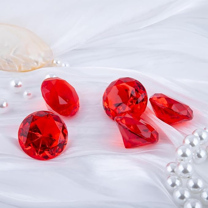 Niceup 26PCS Red Fake Diamonds Big Gem Toys, 1.5in Pool Diving Gems Acrylic Plastic Gemstones for Kids, Party Décor Jewels Treasure Hunt Hiding Sensory Bin Filler Toys Craft Supplies