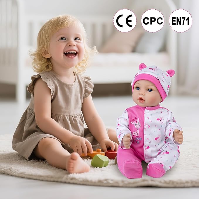 Aori Reborn Baby Dolls Girl - 18'' Realistic Newborn Baby Doll Girl with Pink Feeding Accessories - Lifelike Weighted Body for Role Play, Gift for Kids Ages 3+