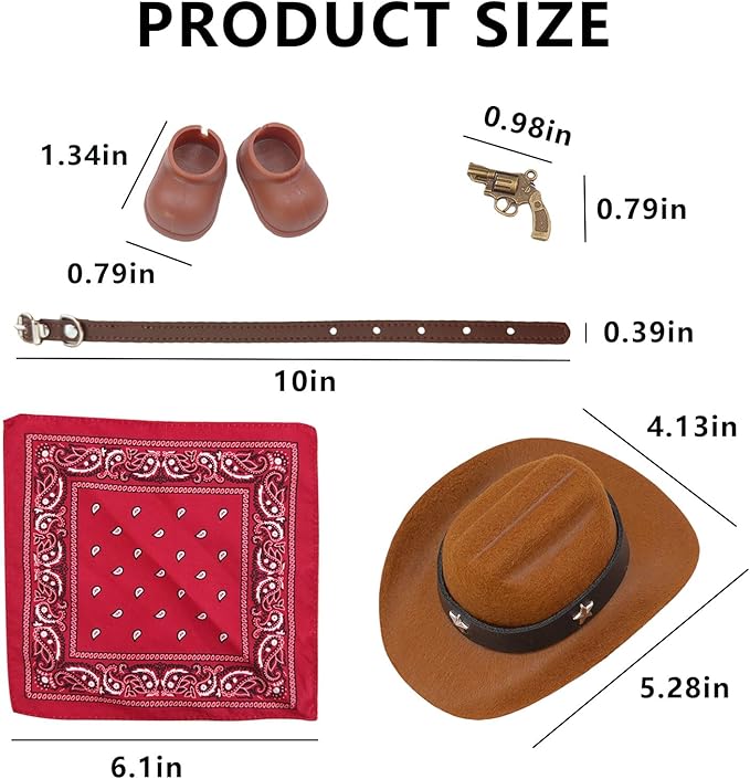 Western Cowboy Doll Clothes Set – 17cm Fashion Dolls Outfit with Hat, Scarf, Belt & Shoes for Display and Photoshoot