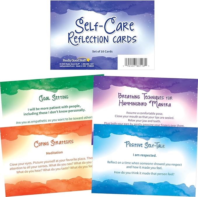 Really Good Stuff Self Care Reflection Cards-Mindful Thinking, Positive Affirmations, Meditation Techniques to Manage Emotions and Feelings for Kids and Adults