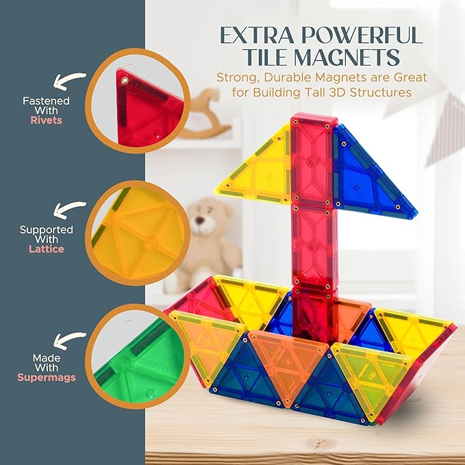 Playmags Magnetic Tiles for Kids – 100pcs Magnet Building Set for Toddlers Ages 1-5 | Stem Montessori Toy for 2 3 4 Year Old Boys & Girls | Toys for Toddlers, Preschool & Middle School Children