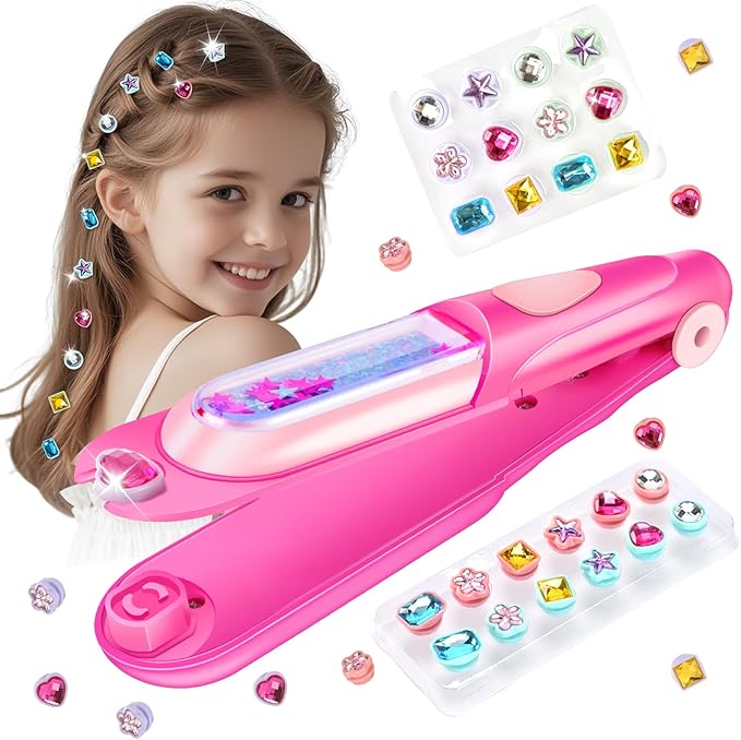 Kids Hair Gem Stamper Kit, Bling Hair Jewels for Girls Toys, Quick Gems Hair Jeweler, Hair Styling Tool with Reusable Shining Diamonds, Birthday Gifts Toys for Girls Ages 3 4 5 6 8-12